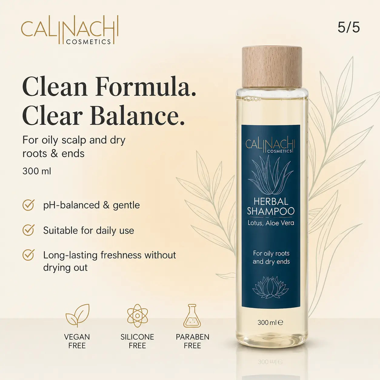 Oily Scalp and Dry Ends Herbal Shampoo, Sulfate free, 300ml. haircare CALINACHI Cosmetics