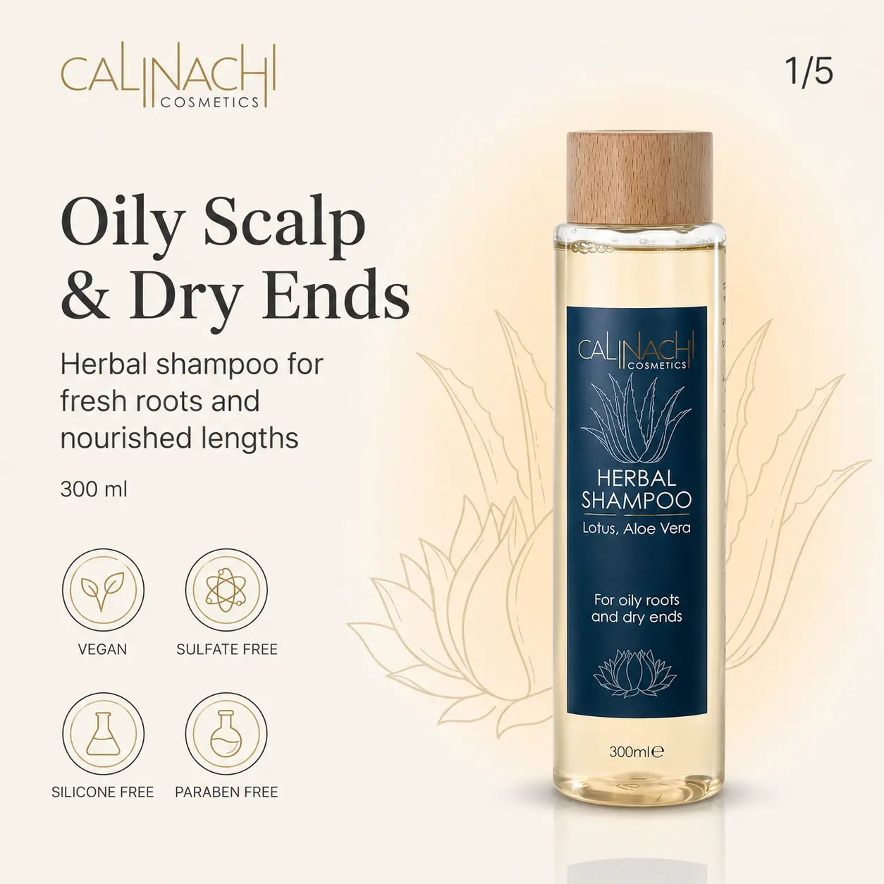 Oily Scalp and Dry Ends Herbal Shampoo, Sulfate free, 300ml. haircare CALINACHI Cosmetics