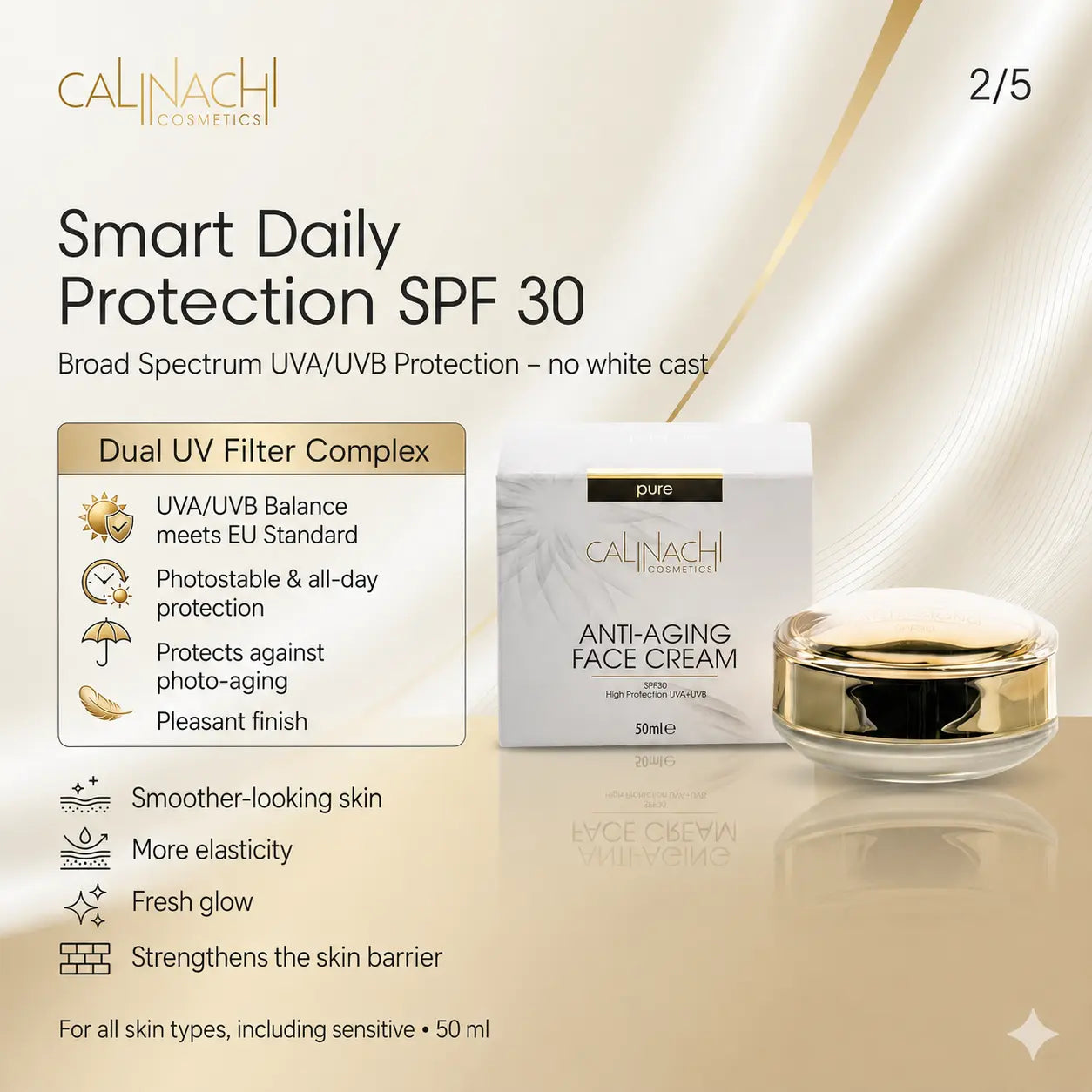Anti-aging Day Face Cream for Face, Neck, and Décolletage, SPF30, 50ml. skincare CALINACHI Cosmetics