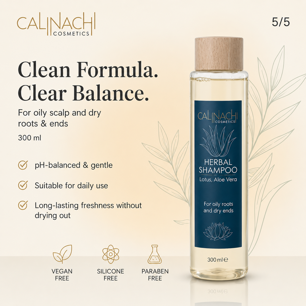 Oily Scalp and Dry Ends Herbal Shampoo, Sulfate free, 300ml. haircare CALINACHI Cosmetics