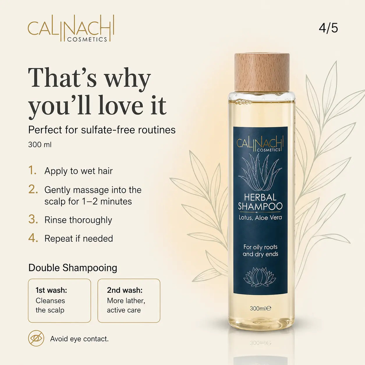 Oily Scalp and Dry Ends Herbal Shampoo, Sulfate free, 300ml. haircare CALINACHI Cosmetics