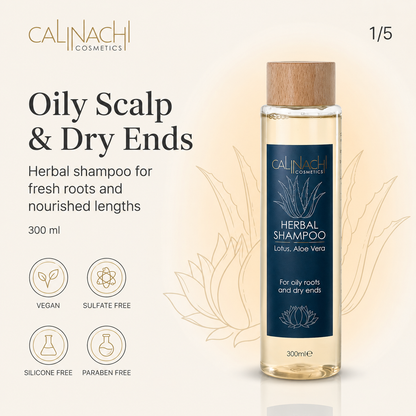 Oily Scalp and Dry Ends Herbal Shampoo, Sulfate free, 300ml. haircare CALINACHI Cosmetics