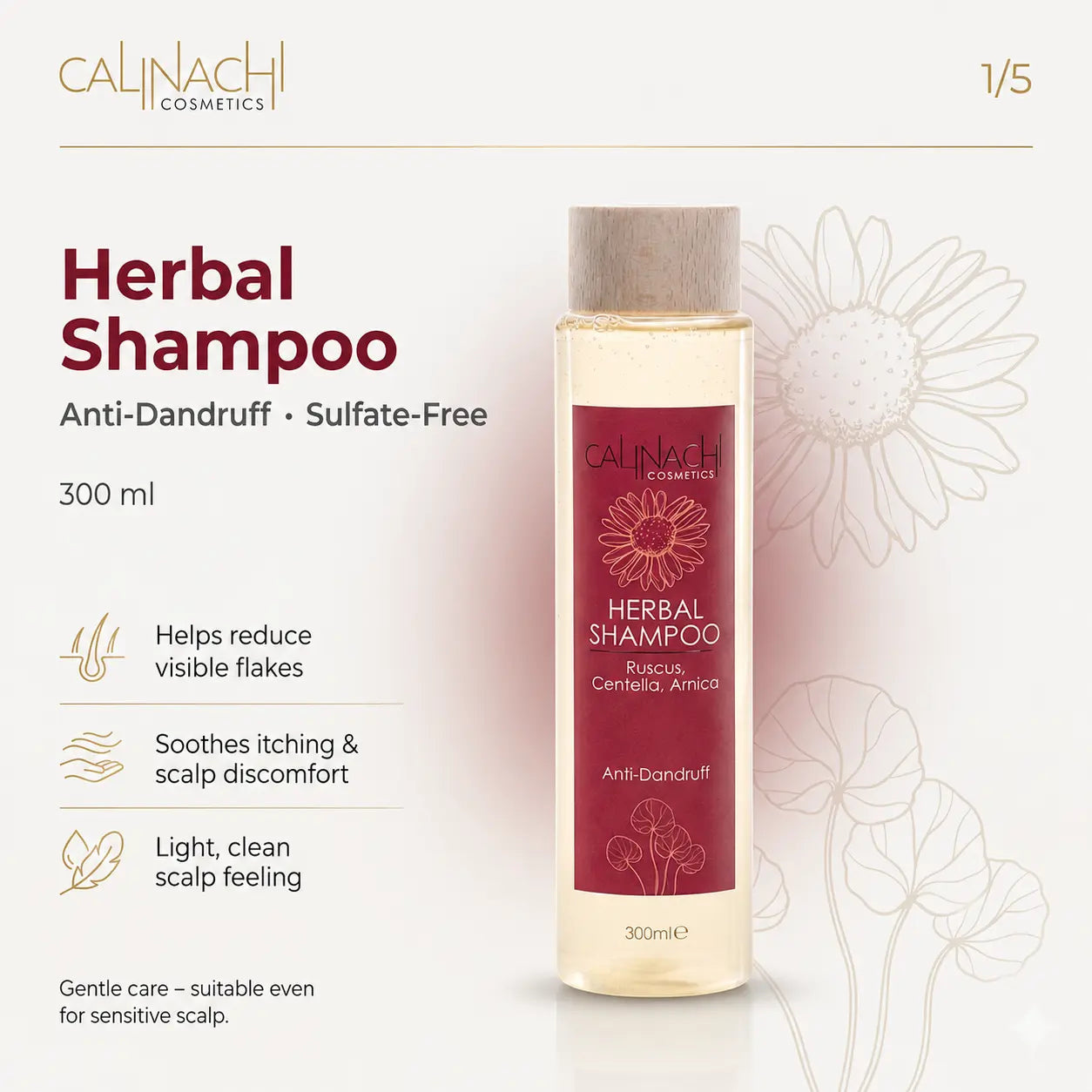Anti Dandruff Herbal Shampoo, Sulfate Free, 300 ml. haircare CALINACHI Cosmetics