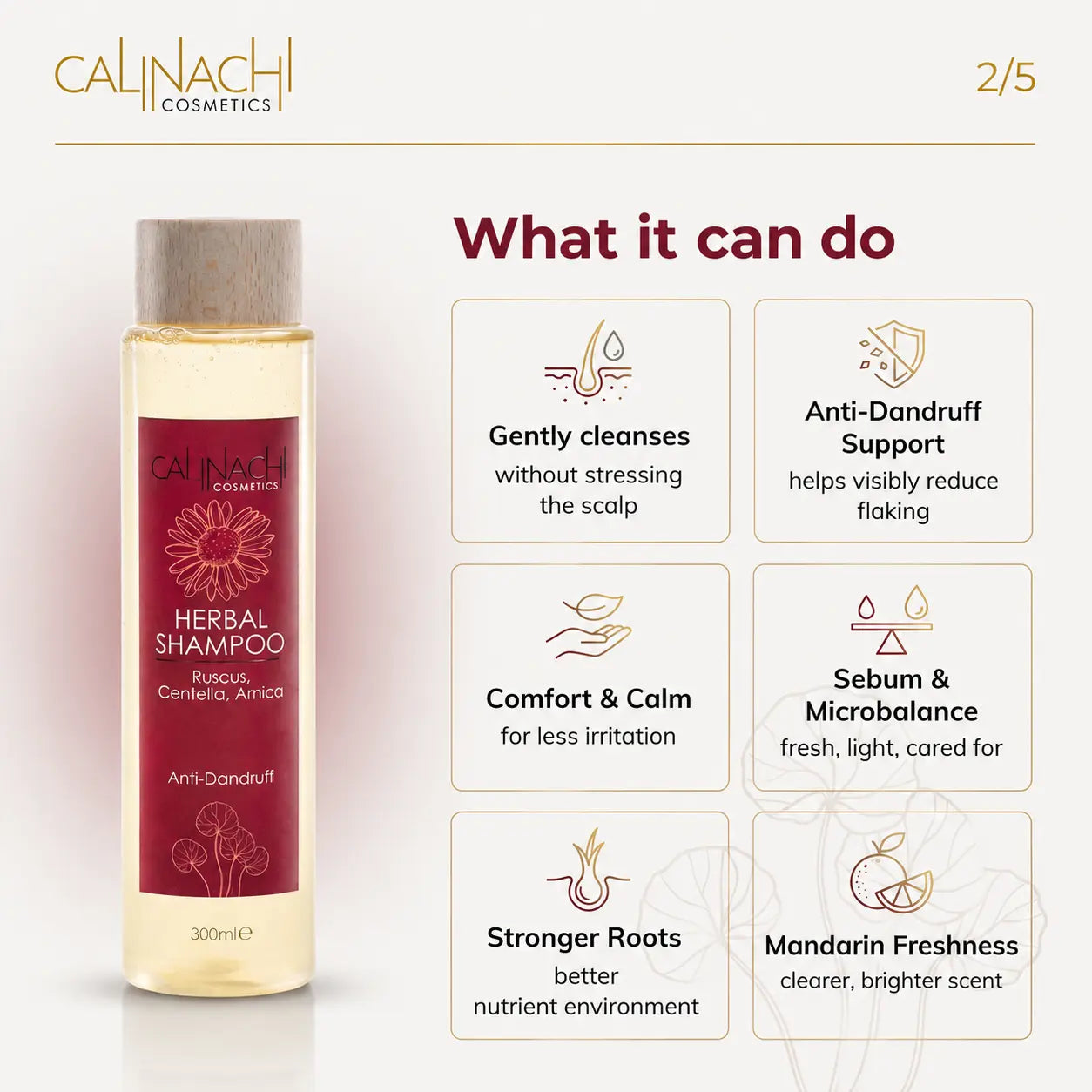 Anti Dandruff Herbal Shampoo, Sulfate Free, 300 ml. haircare CALINACHI Cosmetics
